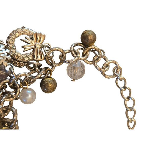 Vintage Gold-Tone  Christmas Charm Bracelet Festive Beads Crystals  Holiday Char - Picture 6 of 6